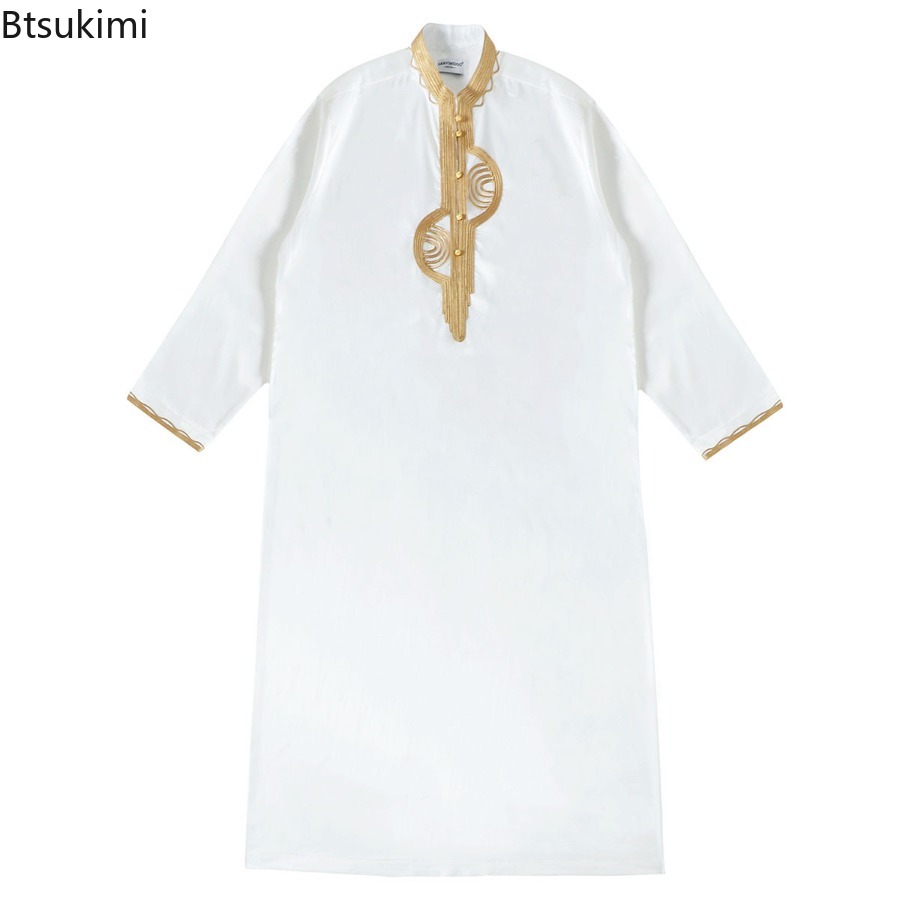 Kurta Men Cotton - 中東ムスリム男性服ゆったりカフタン長袖ローブトーブクルタアラブトルコ男性服ドバイイスラム民族衣装レジャーアバヤ