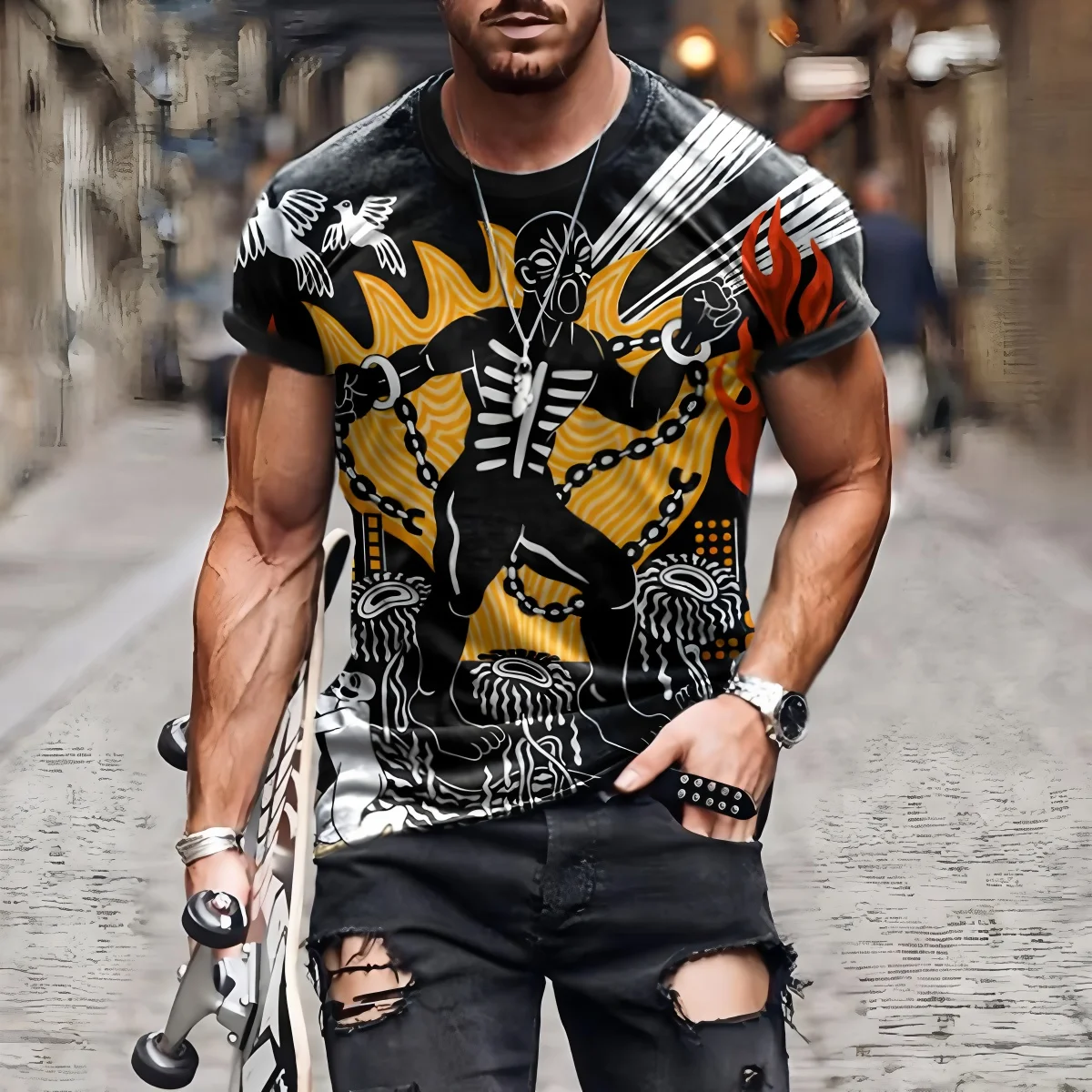 Men'S Ethnic Fashion Trends - ヴィンテージエスニックスタイルパターン Tシャツ夏のファッショントレンド半袖 3D プリント Tシャツカジュアルストリートルーズメンズ服