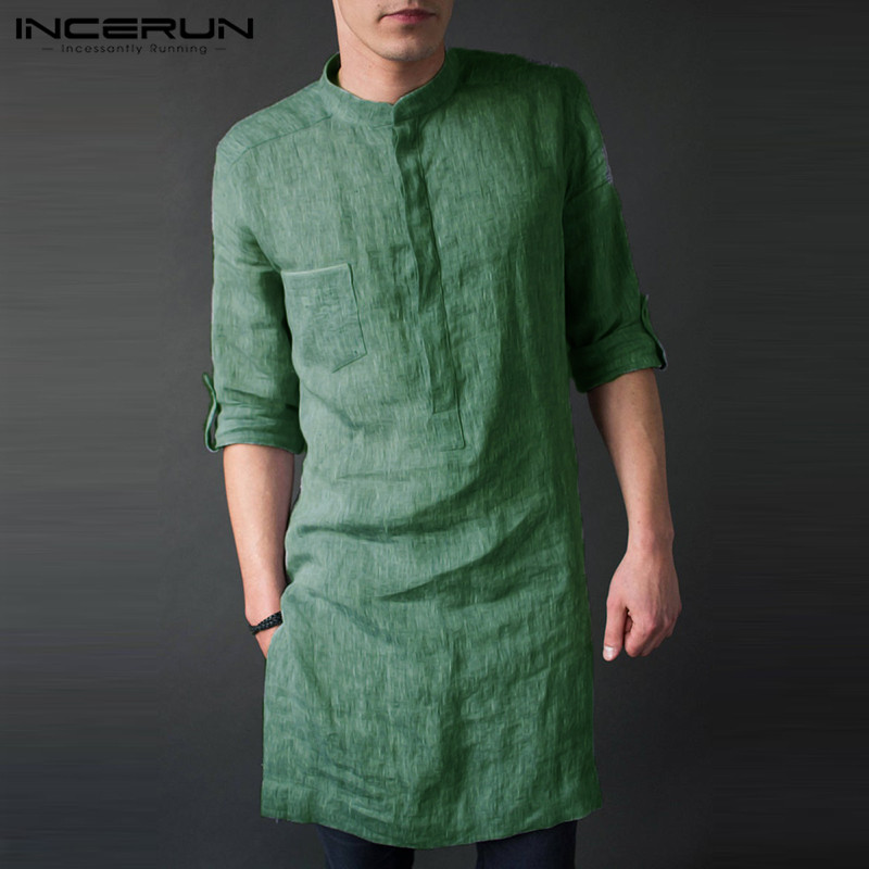 Kurta Men Cotton - インセルン-メンズ長袖ミドル丈Tシャツ,無地のイスラム教徒の服,インドのクルタ,10代のカフタン,新しいファッション,5xl,2024
