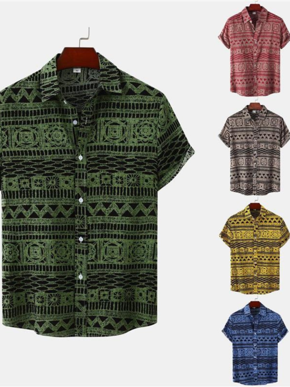 Urban Ethnic Fashion - 2026年夏 メンズ大きいサイズ 半袖シャツ エスニックスタイル おしゃれな都会風 ルーズフィット