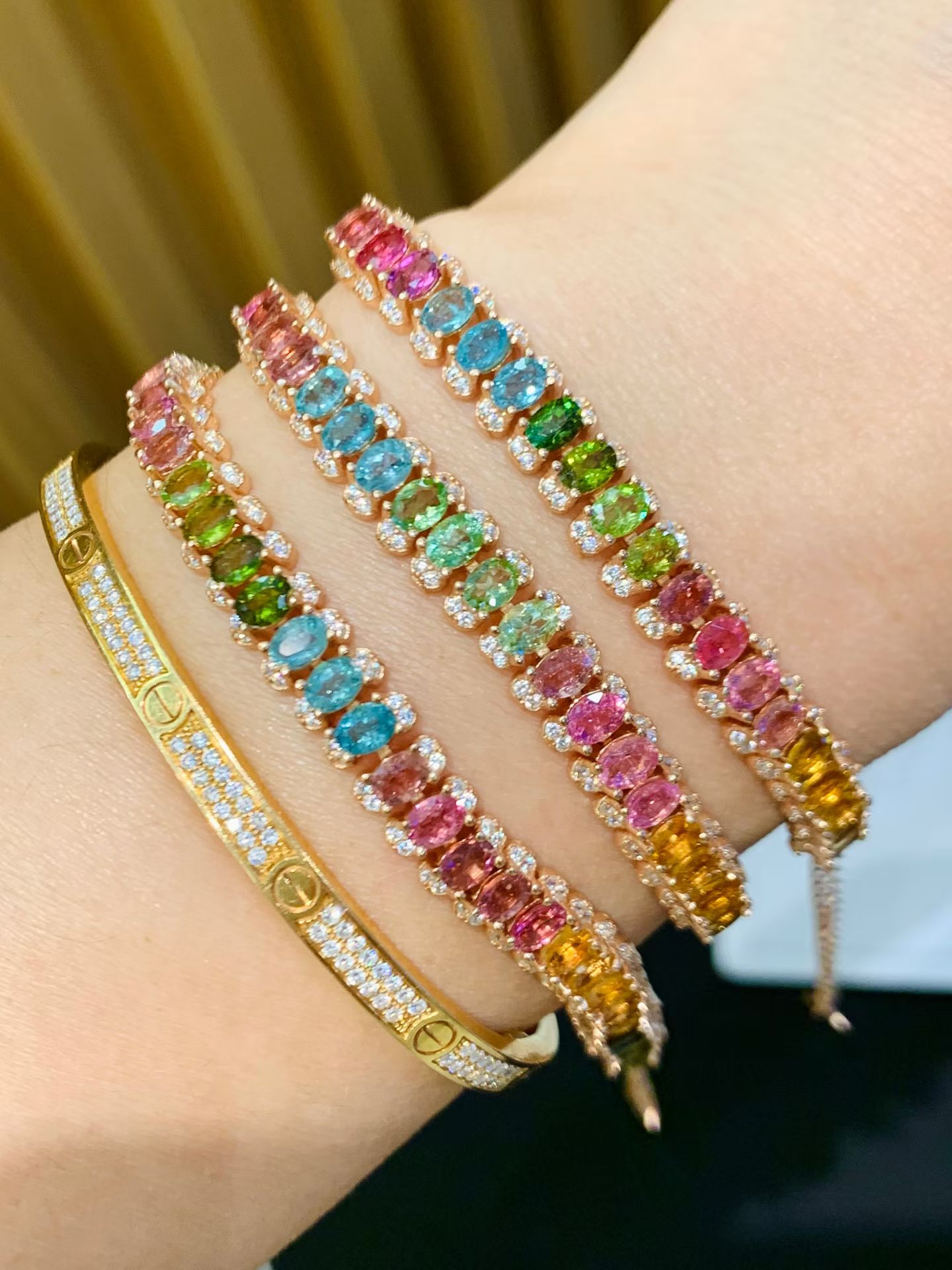 Ethnic Fashion Boutique - 925シルバーメッキ18Kゴールド天然トルマリン宝石ブレスレットバレンタインデーギフトファッションジュエリーカスタム卸売ブティック