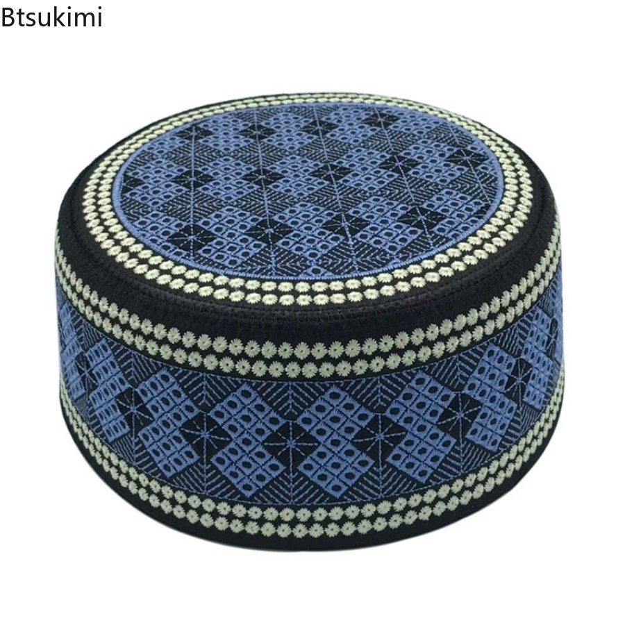 Ethnic Fashion India - ヴィンテージ刺繍入りヒジャブ男性用礼拝帽インドターバン帽子大人用通気性クフィ丸帽子アラビアイスラム服ムスリムキャップ