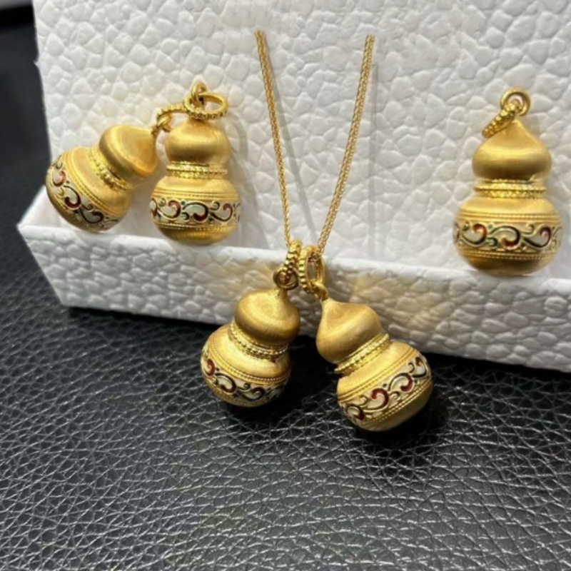 Ethnic Fashion Boutique - 18K ゴールド吉祥雲ひょうたんペンダント Au750 ゴールドエナメル古典的な絶妙なネックレスペンダント女性のブティックジュエリーギフト