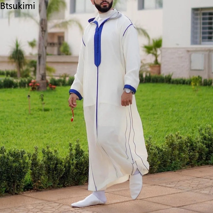 Ethnic Fashion Pakistan - 2026年メンズムスリムファッションアバヤパキスタンカフタンフード付きロングローブ民族風ゆったりカジュアルジュバトーブ中東アラブドレス