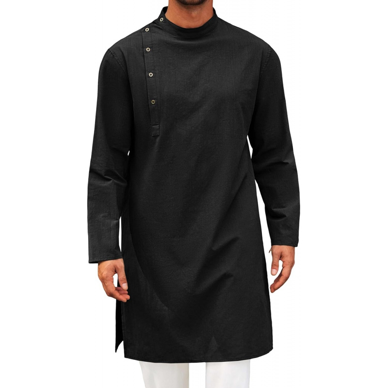Kurta Men Cotton - メンズカフタン・トーブ・ローブ、長袖コットンヘンリーシャツ、カジュアルムスリムガウン、サルワール・クルタ