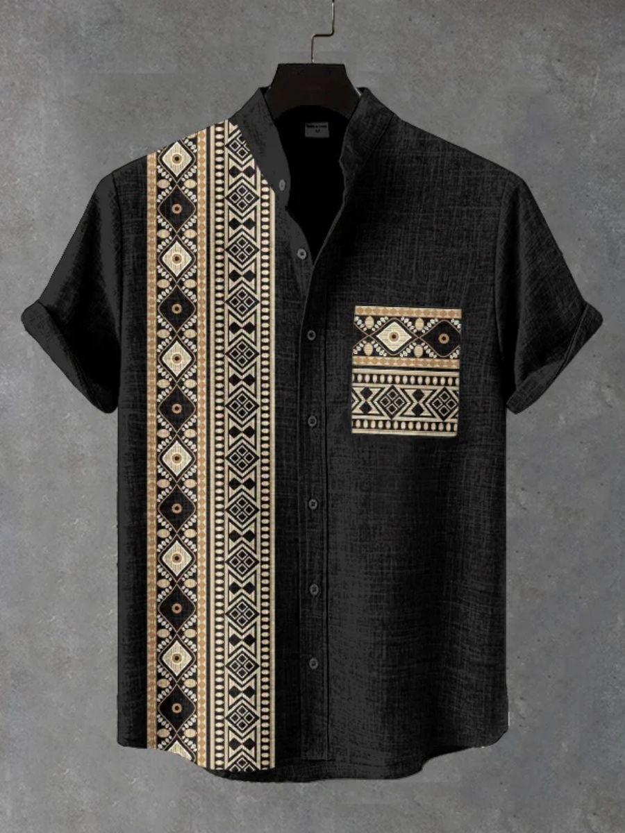 Men'S Ethnic Fashion Trends - メンズレトロエスニックトライバル半袖シャツ - カジュアルファッションストリートトレンドアフリカンスタイルトップス（休暇用）