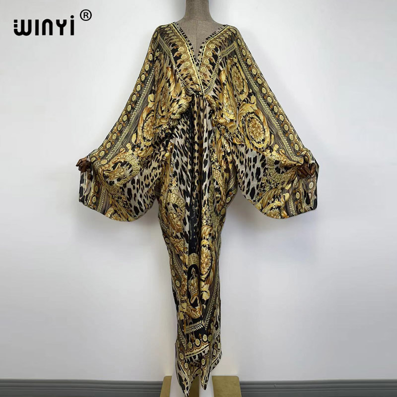 Ethnic Fashion Wear - セクシービーチカフタン、シルクレーヨン風ファッションプリント、2021 WINYI マキシ丈レディースローブ、ロングスカート、Vネックボヘミアンワンピース