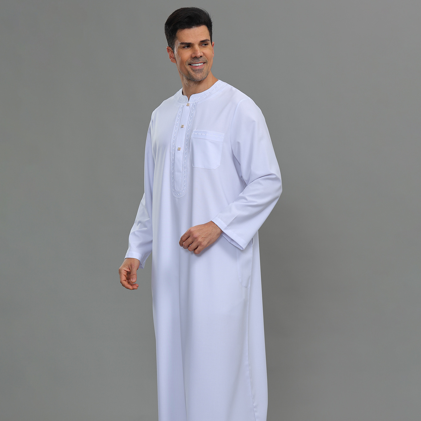 Kurta Men Cotton - メンズカフタン・トーブ、ボタンダウン、カジュアル、コットン、長袖、ローブ、リネン、ムスリムガウン、クルタ、カフタン、ポケット付き