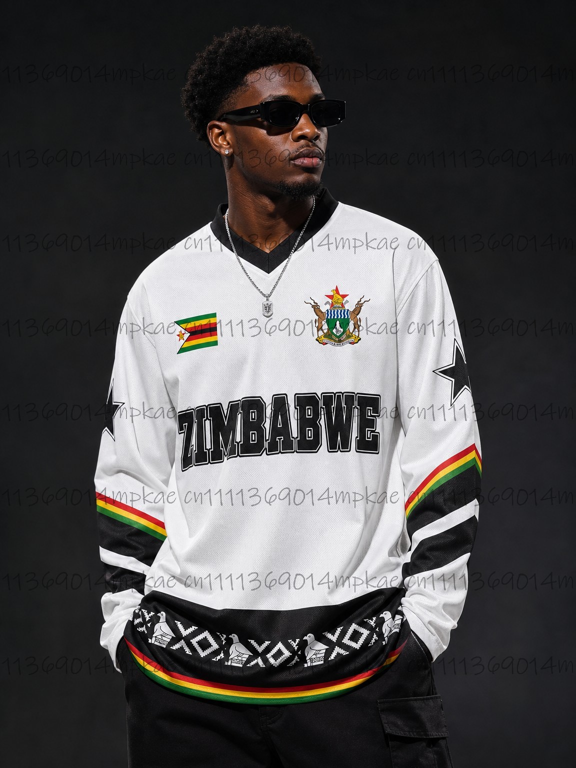 Men'S Ethnic Fashion Trends - 秋のジンバブエ民族風ストリートスタイルプリントメンズVネック長袖Tシャツ、ファッショナブルなルーズレトロスポーツシャツ、メンズトップス