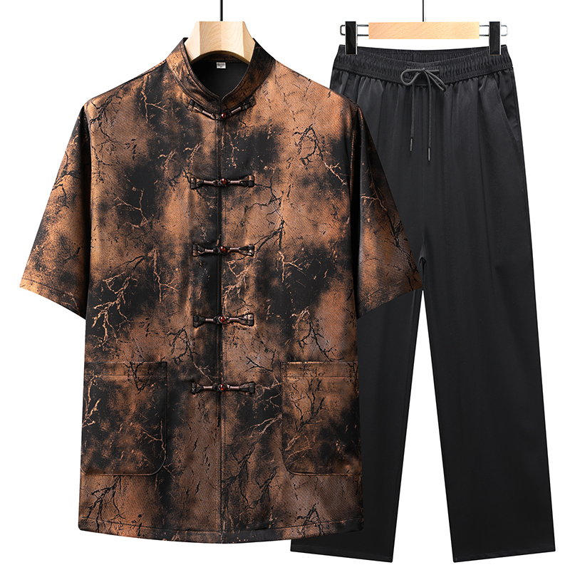 Men'S Ethnic Fashion Trends - シャツ+ズボン メンズセット 夏のファッショントレンド 快適なカジュアルスーツ メンズ高品質ルーズで通気性のあるエスニック服