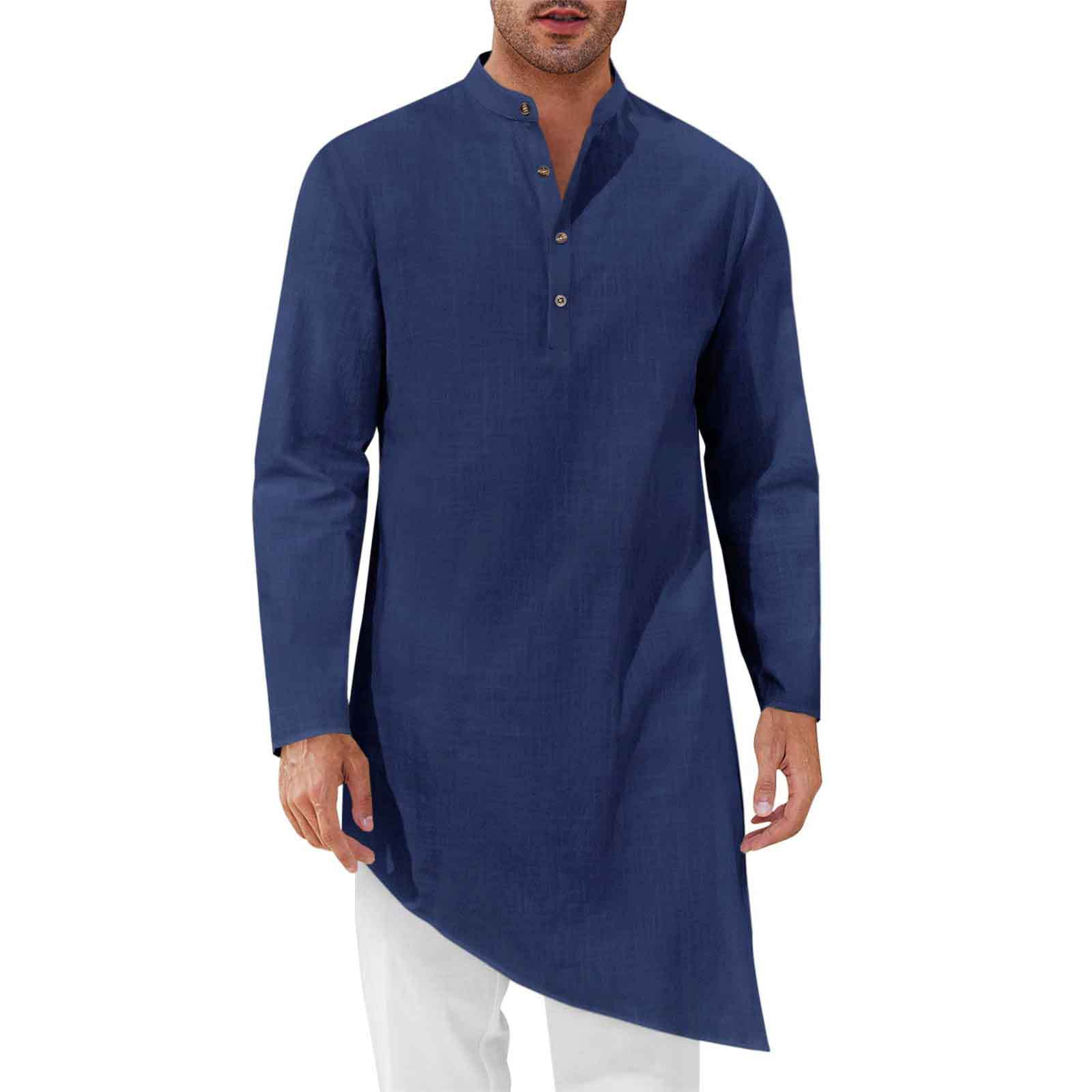 ミニマリストロングシャツ メンズシャツローブ ルーズ インド - Kurta Men Cotton のレビューと価格