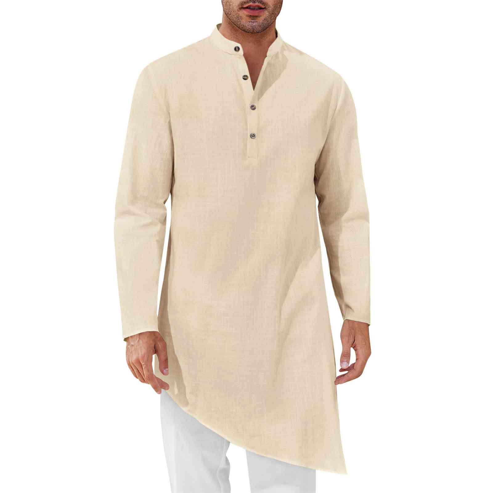 ミニマリストロングシャツ メンズシャツローブ ルーズ インド - Kurta Men Cotton のレビューと価格