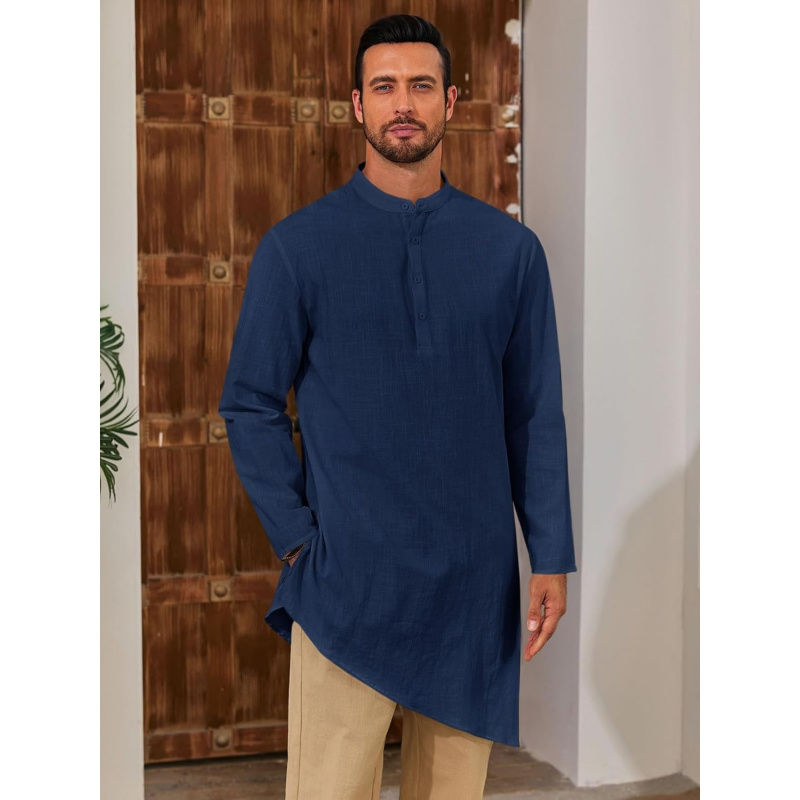 メンズカフタンローブ、トーブ、コットン長袖ヘンリーシャツ、カ - Kurta Men Cotton のレビューと価格