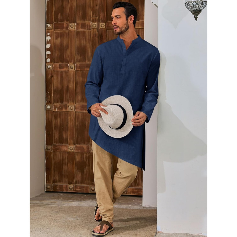 メンズカフタンローブ、トーブ、コットン長袖ヘンリーシャツ、カ - Kurta Men Cotton のレビューと価格