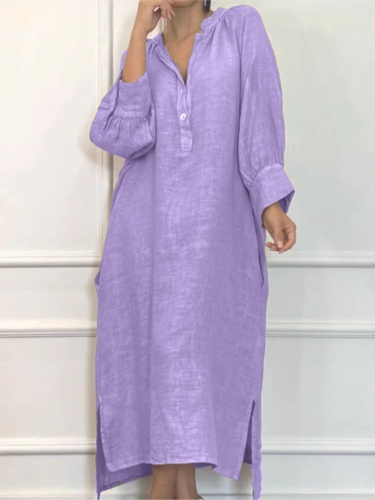 ファッションコットンリネン長袖ルーズ女性のドレス新しい秋コレ - Ethnic Fashion Wear のレビューと価格