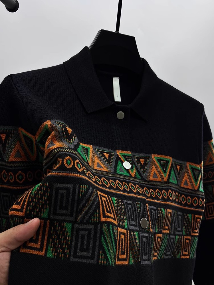 ファッショナブルなメンズニットカーディガン襟付きセーターブラ - Urban Ethnic Fashion のレビューと価格