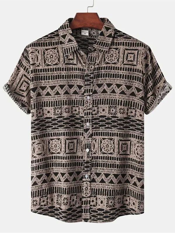 メンズエスニック風半袖花柄シャツ　おしゃれな都会風ルーズフィ - Urban Ethnic Fashion のレビューと価格
