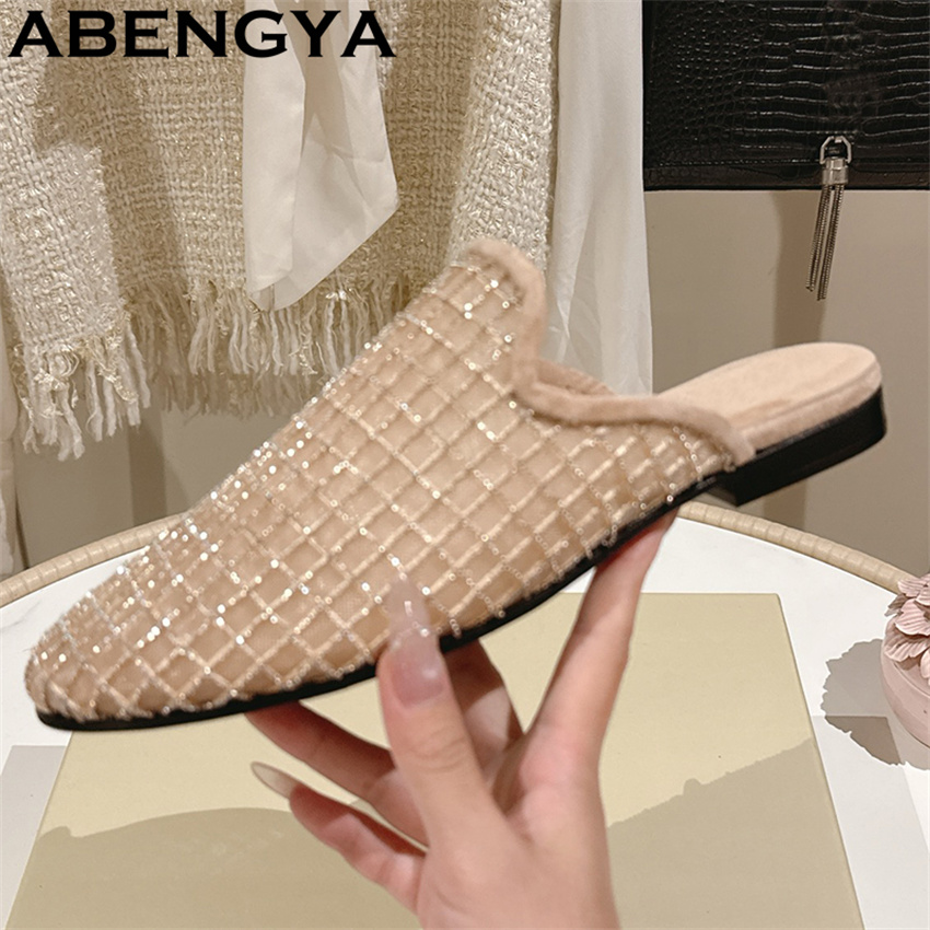 光沢のあるレースメッシュラウンドトゥフラットスリッパ レディ - Ethnic Fashion のレビューと価格