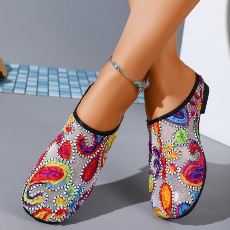 レトロスタイルエスニック刺繍刺繍スリッパ夏包頭ソフトソール外 - Ethnic Modern Fashion のレビューと価格