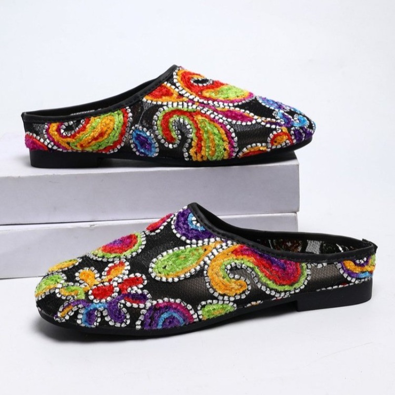 レトロスタイルエスニック刺繍刺繍スリッパ夏包頭ソフトソール外 - Ethnic Modern Fashion のレビューと価格