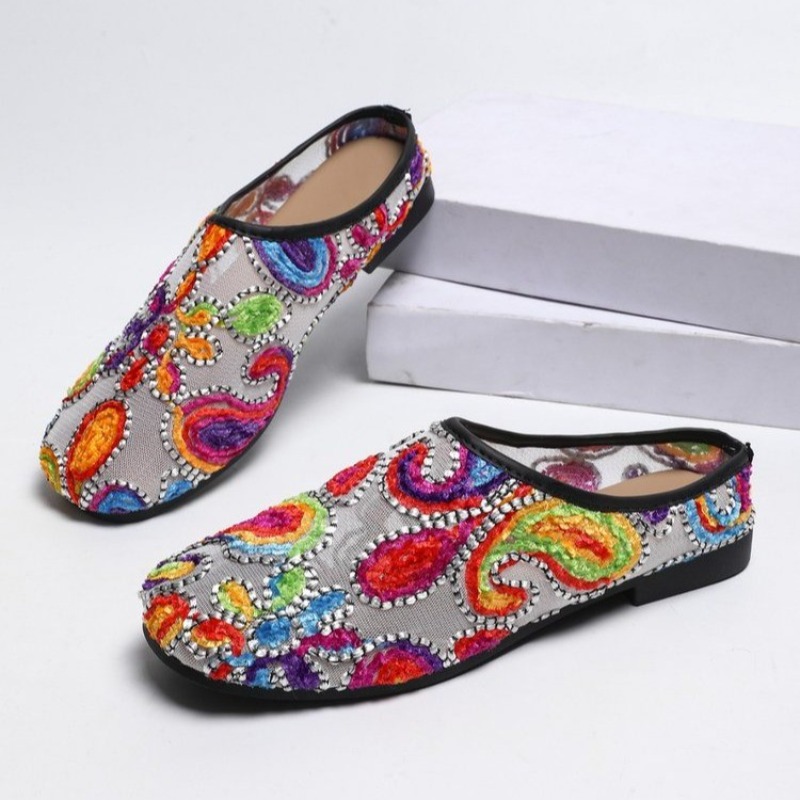 レトロスタイルエスニック刺繍刺繍スリッパ夏包頭ソフトソール外 - Ethnic Modern Fashion のレビューと価格