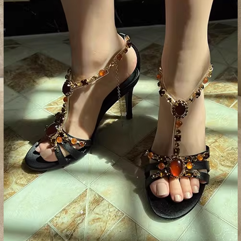 ラインストーンオープントゥクロスストラップスティレットサンダ - Ethnic Modern Fashion のレビューと価格