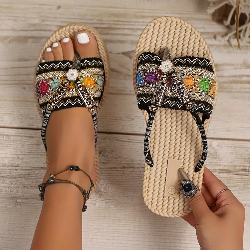 女性スリッパ屋外手織り靴女性大きいサイズボヘミアンエスニック - Ethnic Modern Fashion のレビューと価格
