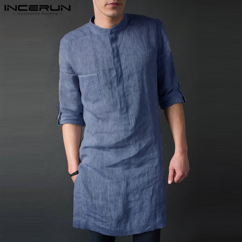 インセルン-メンズ長袖ミドル丈Tシャツ,無地のイスラム教徒の - Kurta Men Cotton のレビューと価格