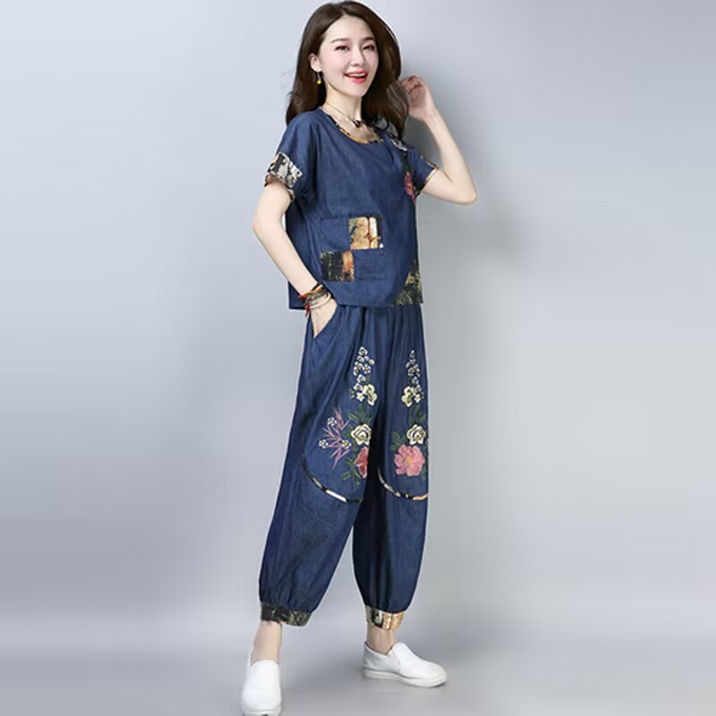 エスニックスタイルプラスサイズレディーススーツ夏新作刺繍花柄 - Ethnic Fashion Wear のレビューと価格