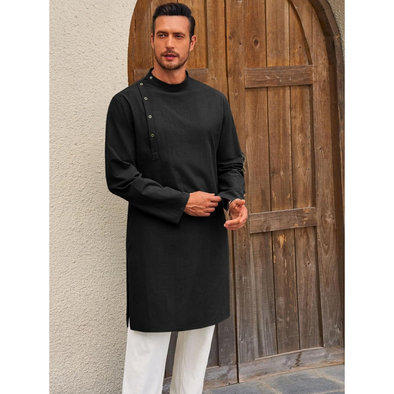 メンズカフタン・トーブ・ローブ、長袖コットンヘンリーシャツ、 - Kurta Men Cotton のレビューと価格