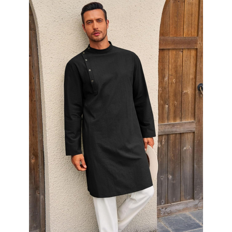 メンズカフタン・トーブ・ローブ、長袖コットンヘンリーシャツ、 - Kurta Men Cotton のレビューと価格