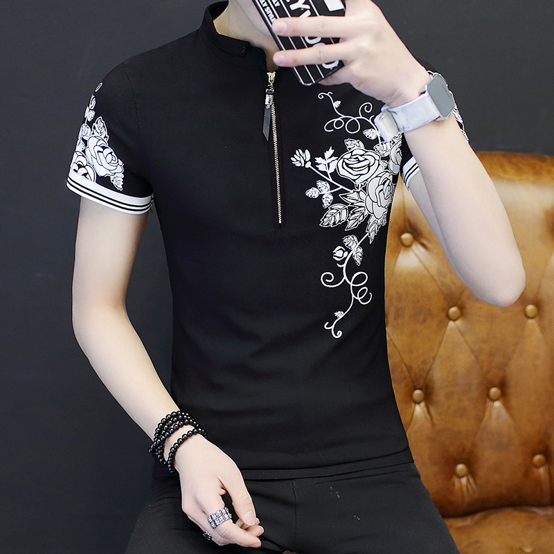 ファッショナブルな半袖スタンドカラープリントTシャツ メンズ - Urban Ethnic Fashion のレビューと価格