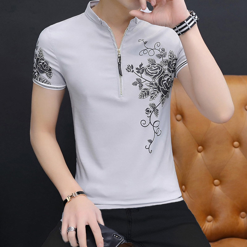 ファッショナブルな半袖スタンドカラープリントTシャツ メンズ - Urban Ethnic Fashion のレビューと価格