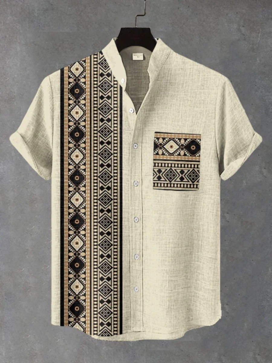 メンズレトロエスニックトライバル半袖シャツ - カジュアルフ - Men'S Ethnic Fashion Trends のレビューと価格