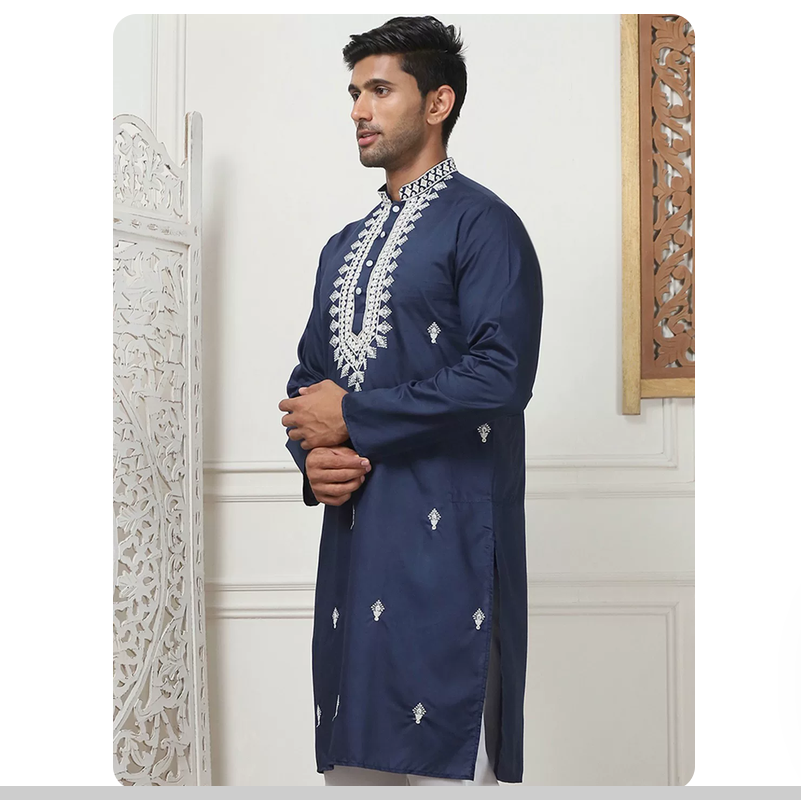 インド民族風の伝統的なシルク刺繍の薄手トップスメンズコート - Kurta Men Cotton のレビューと価格