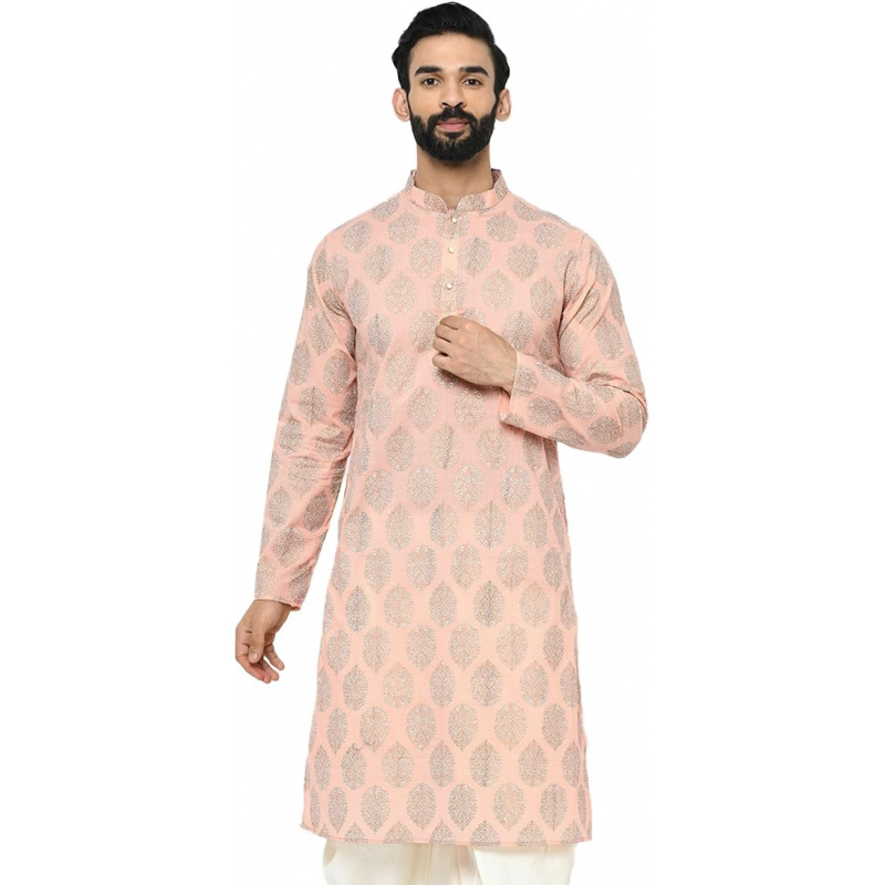 メンズクルタ - プリント入りコットンブレンドチュニック - - Kurta Men Cotton のレビューと価格