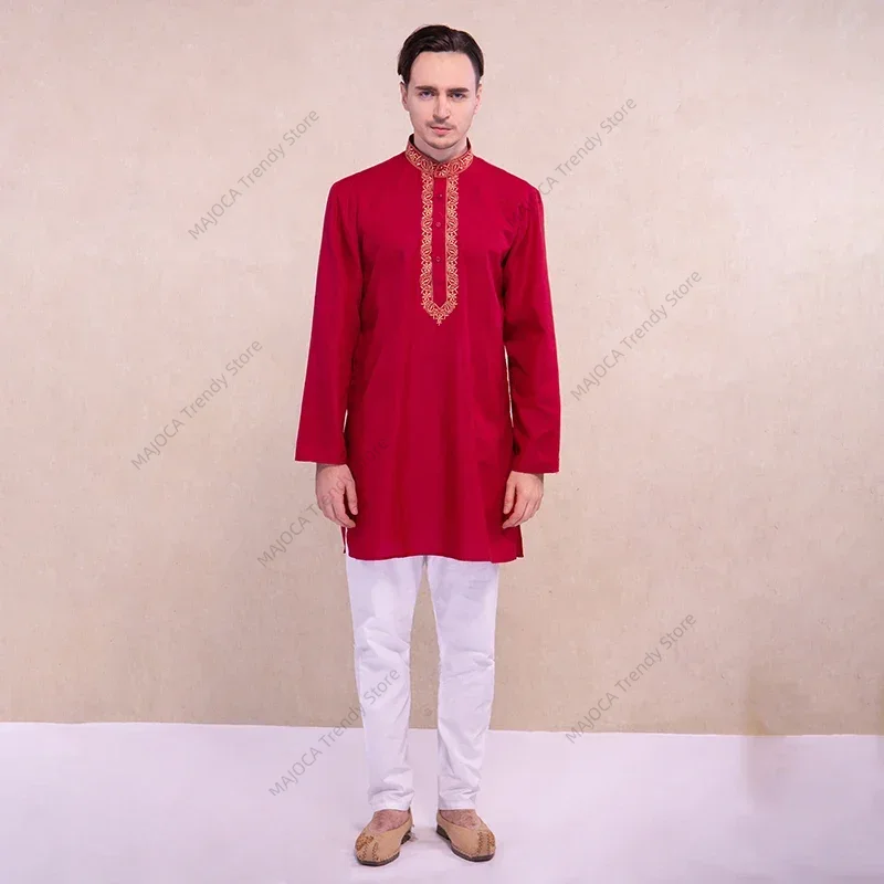 インドの男性用民族衣装 クルタシャツ 伝統的なスタイル クル - Kurta Men Cotton のレビューと価格