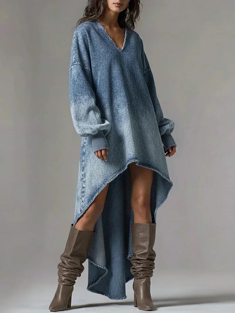 ファッションカジュアルVネックデニムワンピース レディース  - Ethnic Fashion Wear のレビューと価格