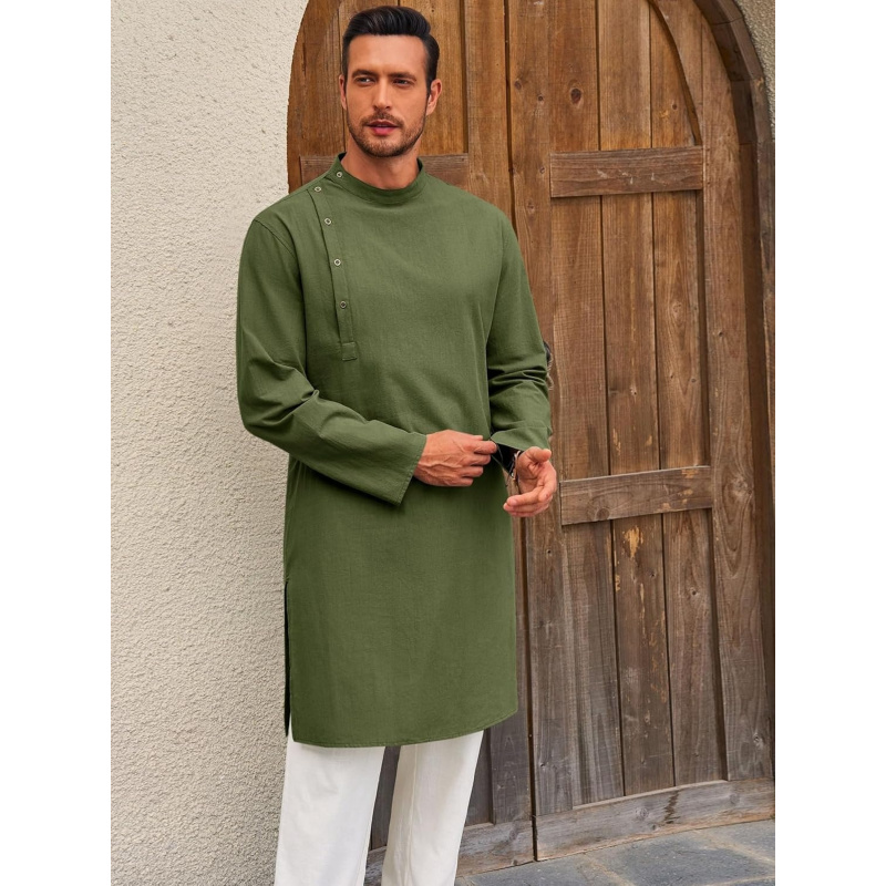 メンズカフタン・トーブ・ローブ、長袖コットンヘンリーシャツ、 - Kurta Men Cotton のレビューと価格