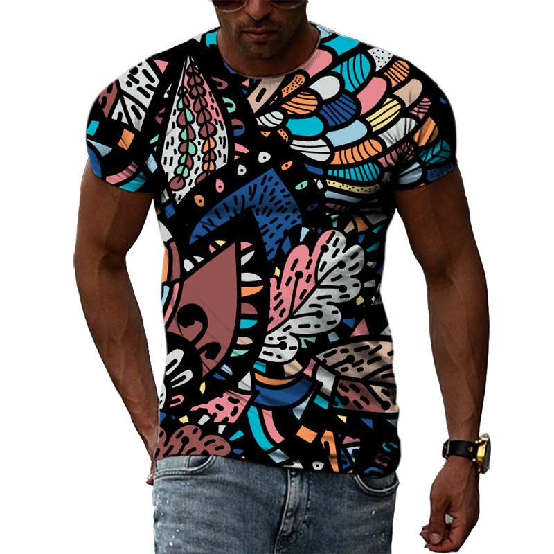 男性用半袖Tシャツ,ユーモラスでカラフルなエスニックパターン - Men'S Ethnic Fashion Trends のレビューと価格