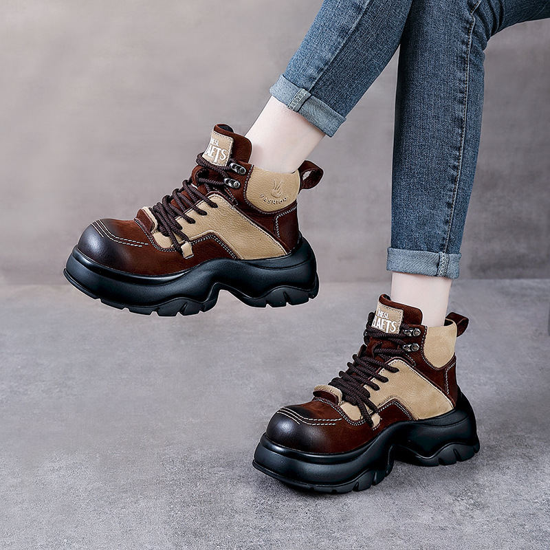 6 センチメートル本革ウェッジファッションブーツワイドトゥア - Ethnic Fashion のレビューと価格