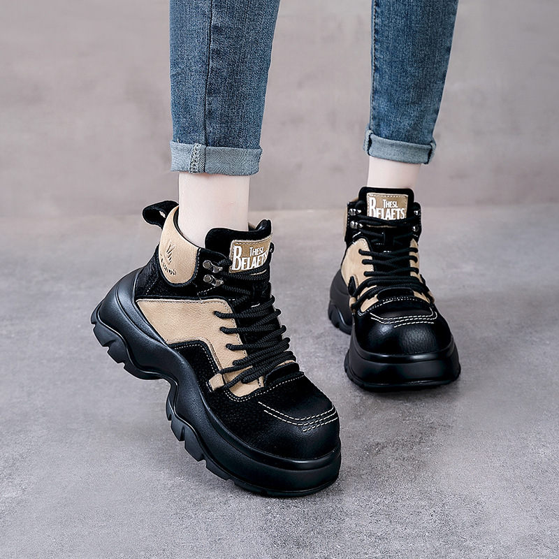 6 センチメートル本革ウェッジファッションブーツワイドトゥア - Ethnic Fashion のレビューと価格