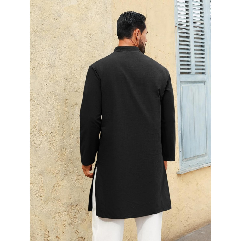 メンズカフタン・トーブ長袖カジュアルヘンリーシャツ、ボタンダ - Kurta Men Cotton のレビューと価格
